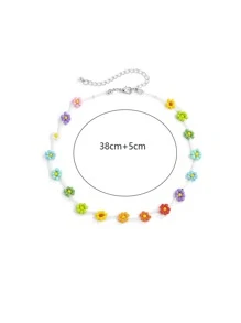 Beaded Flower Decor Necklace Valentines - Multicolor - View 6