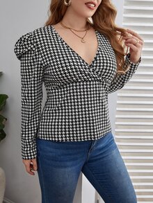 SHEIN Privé Áo thun Plus size Trọn gói răng cưa Thanh lịch - Đen và trắng - Xem 4
