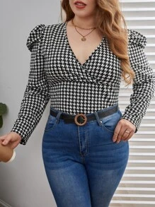 SHEIN Privé Áo thun Plus size Trọn gói răng cưa Thanh lịch - Đen và trắng - Xem 5