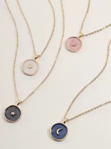 4 件奢华复古爱心月亮星星几何水滴项链套装