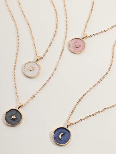 NAIZHU 4 pcs Hati & Bulan Detail Kalung Pesona Bulat