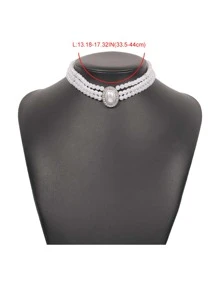 Mydear Rhinestone Decor Faux Pearl Beaded Necklace - White - View 5