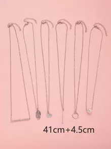 6pcs Circle & Faux Pearl Charm Necklace - Silver - View 3