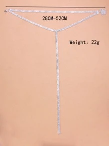 水鑽裝飾多層Y字項鍊 - 銀色 - 查看 3