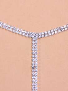 水鑽裝飾多層Y字項鍊 - 銀色 - 查看 4