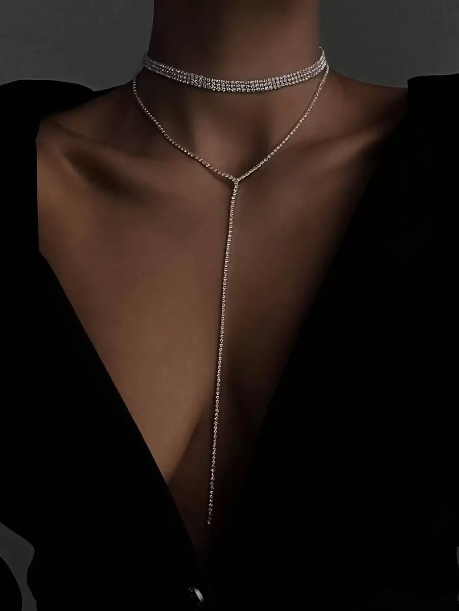Collana Y con strass stratificato