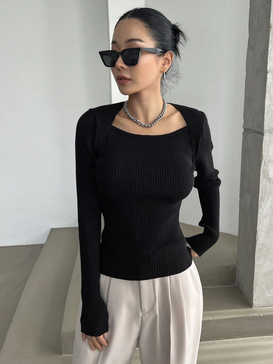 DAZY Solid Ribbed Knit Jumper