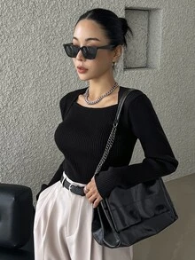 DAZY Solid Ribbed Knit Jumper