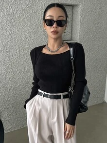 DAZY Solid Ribbed Knit Jumper