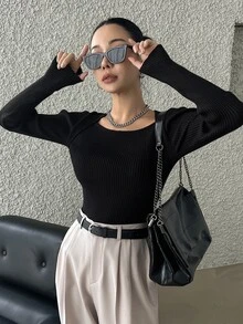 DAZY Solid Ribbed Knit Jumper