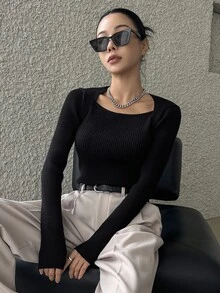 DAZY Solid Ribbed Knit Jumper