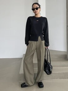 DAZY Jersey unicolor bajo con abertura de hombros caídos - Negro - Ver 5