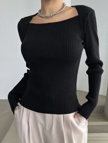 DAZY Solid Ribbed Knit Jumper
