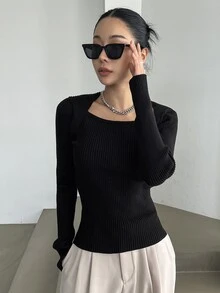 DAZY Solid Ribbed Knit Jumper