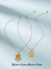 2入組花細節矩形和中國龍吊墜項鏈 - 金黃色 - 查看 4