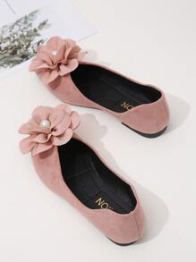 Fall/Winter Faux Suede Flower Decor Point Toe Ballet Flats Valentines - Dusty Pink - View 3