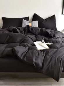 Plain Duvet Cover Set Without Filler - Black - View 1