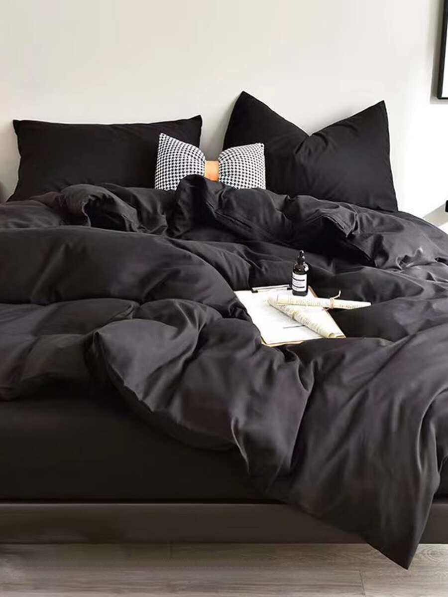 Plain Duvet Cover Set Without Filler - Black - View 1