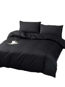 Plain Duvet Cover Set Without Filler - Black - View 3