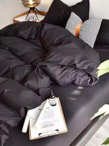 Plain Duvet Cover Set Without Filler - Black - View 4