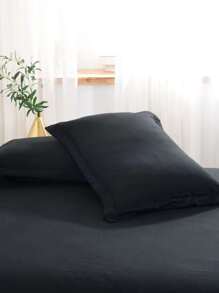 Plain Duvet Cover Set Without Filler - Black - View 7