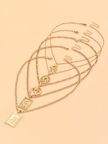 S0149 5pcs Chinese Dragon & Rectangle Charm Necklace - Yellow Gold - View 4