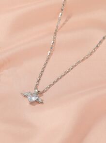 1pc Fashionable Casual Simple All-Match Heart & Wing Bow Decor Necklace, Suitable For Women's Daily Wear Valentines - Silver - View 1