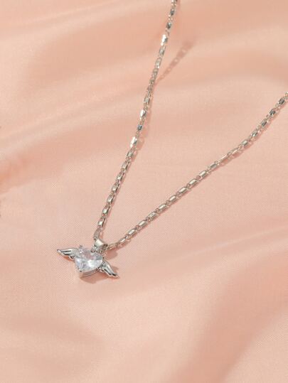 1pc Fashionable Casual Simple All-Match Heart & Wing Bow Decor Necklace, Suitable For Women's Daily Wear Valentines