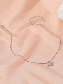 1pc Fashionable Casual Simple All-Match Heart & Wing Bow Decor Necklace, Suitable For Women's Daily Wear Valentines - Silver - View 2