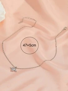 1pc Fashionable Casual Simple All-Match Heart & Wing Bow Decor Necklace, Suitable For Women's Daily Wear Valentines - Silver - View 4