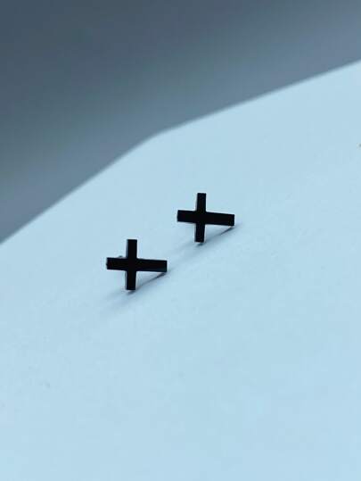 Fashionable and Popular Men Cross Stud Earrings Stainless Steel for Jewelry Gift and for a Stylish Look