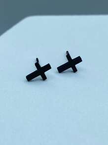 Fashionable and Popular Men Cross Stud Earrings Stainless Steel for Jewelry Gift and for a Stylish Look - Black - View 3