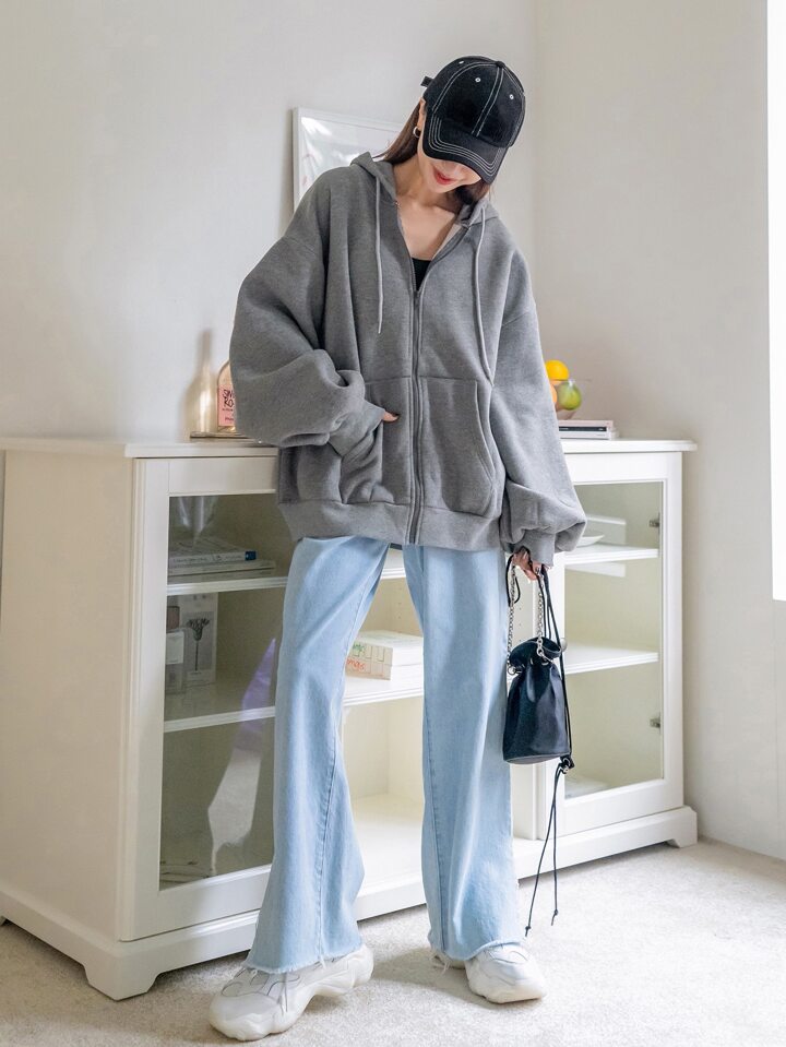 DAZY ジップアップ ドロップショルダー ドローストリング