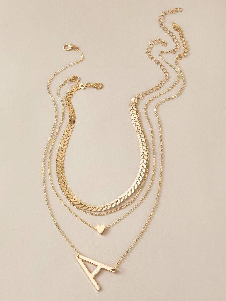 3pcs Letter Charm Necklace - Yellow Gold - View 1
