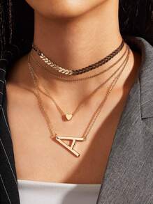 3pcs Letter Charm Necklace - Yellow Gold - View 2