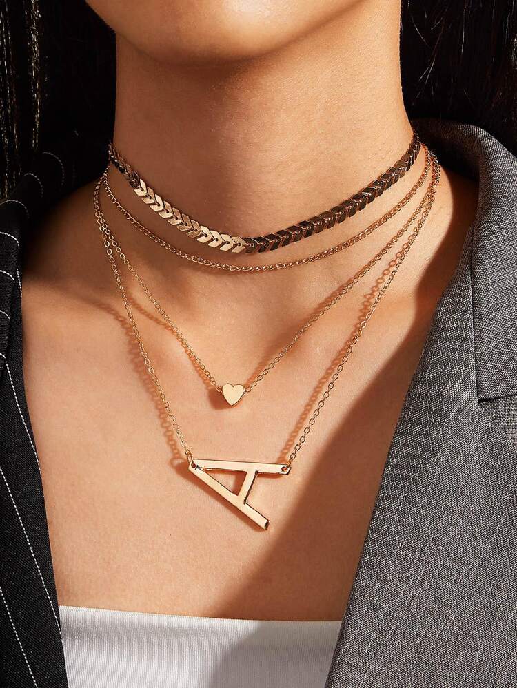 3入組字母墜飾項鍊 - 金黃色 - 查看 2