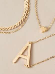 3pcs Letter Charm Necklace - Yellow Gold - View 3