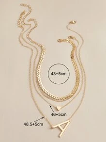 3pcs Letter Charm Necklace - Yellow Gold - View 4