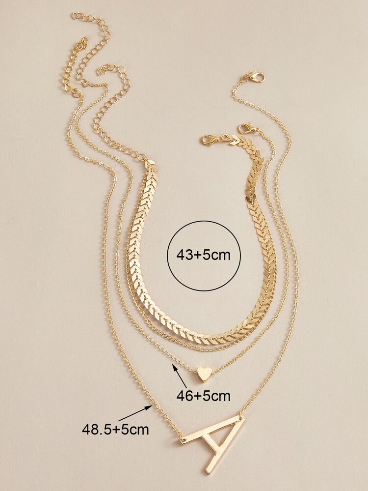 3入組字母墜飾項鍊 - 金黃色 - 查看 4