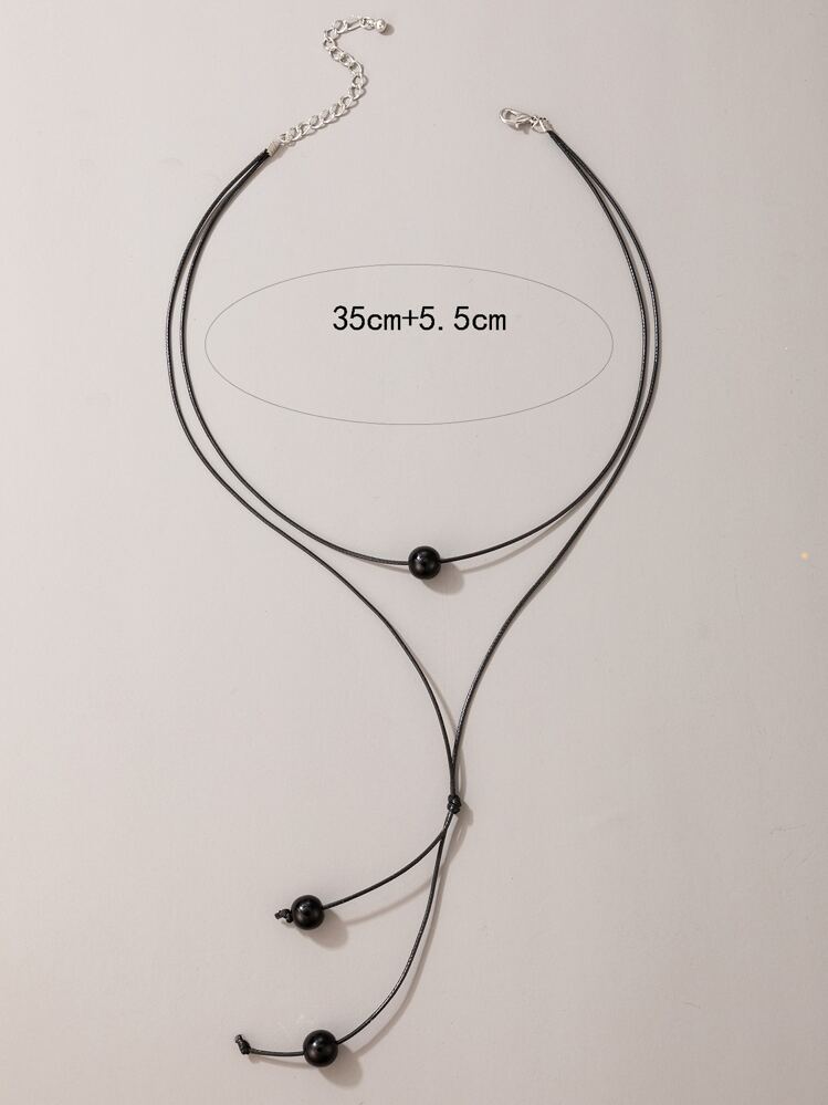 imoli Bead Decor Layered Y Lariat Necklace - Black - View 6
