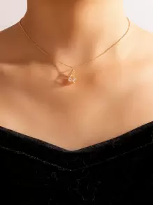 imoli Vòng cổ mặt dây chuyền giọt nước trang trí Rhinestone - Vàng - Xem 2