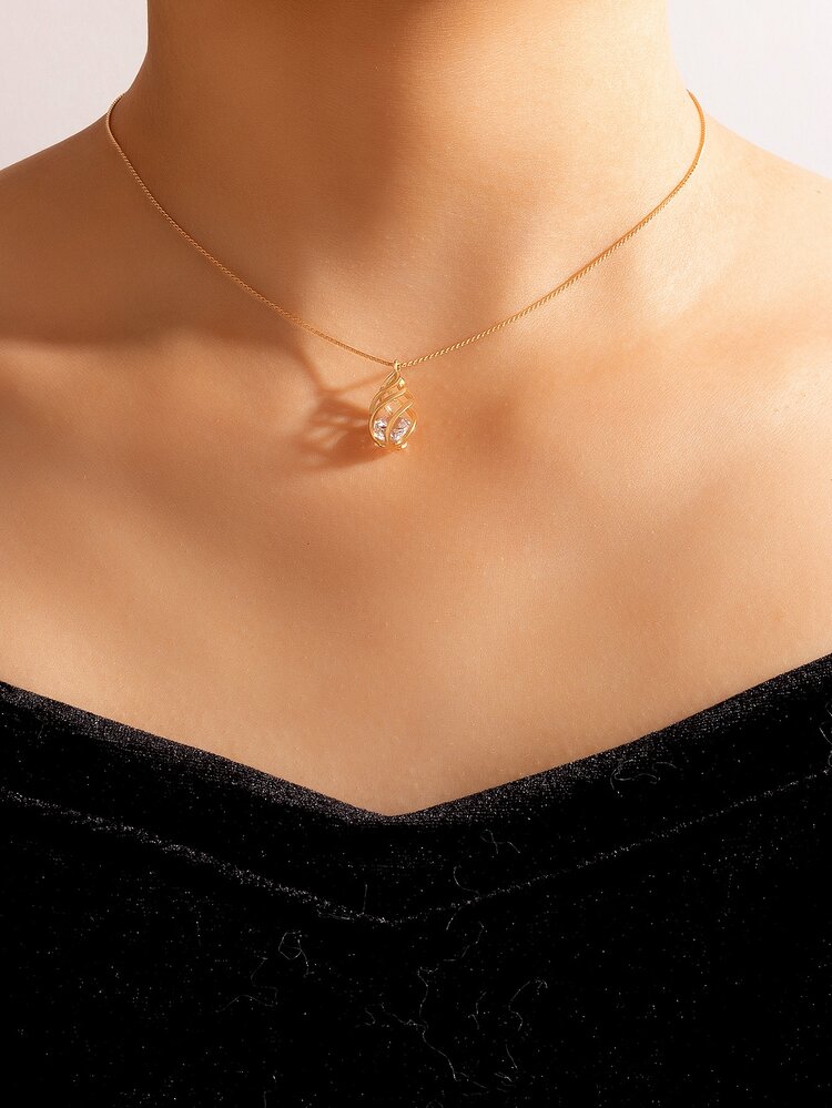 imoli Vòng cổ mặt dây chuyền giọt nước trang trí Rhinestone - Vàng - Xem 1