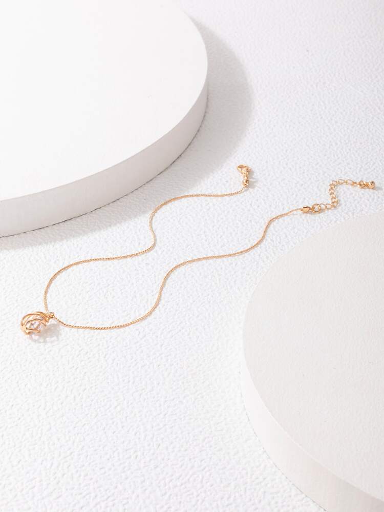 imoli Vòng cổ mặt dây chuyền giọt nước trang trí Rhinestone - Vàng - Xem 3