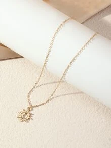 Sun & Moon Pendant Necklace - Yellow Gold - View 2