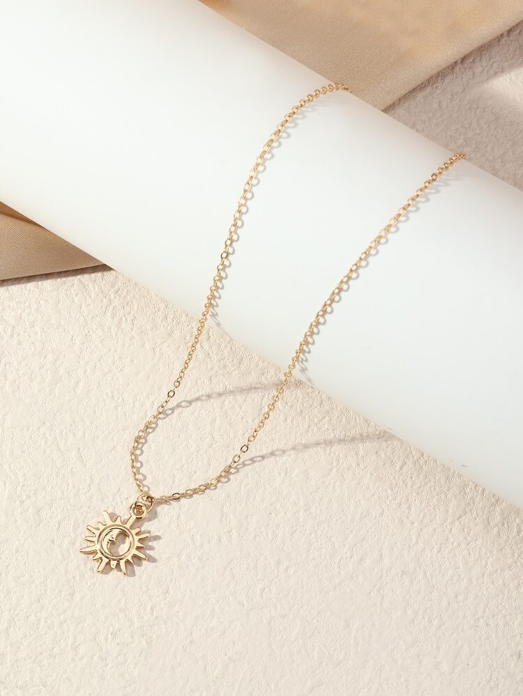 Sun & Moon Pendant Necklace - Yellow Gold - View 2
