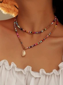 NAIZHU Random Color Shell Charm Beaded Necklace - Multicolor - View 1