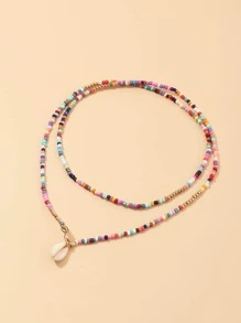 NAIZHU Random Color Shell Charm Beaded Necklace - Multicolor - View 2