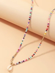 NAIZHU Random Color Shell Charm Beaded Necklace - Multicolor - View 4