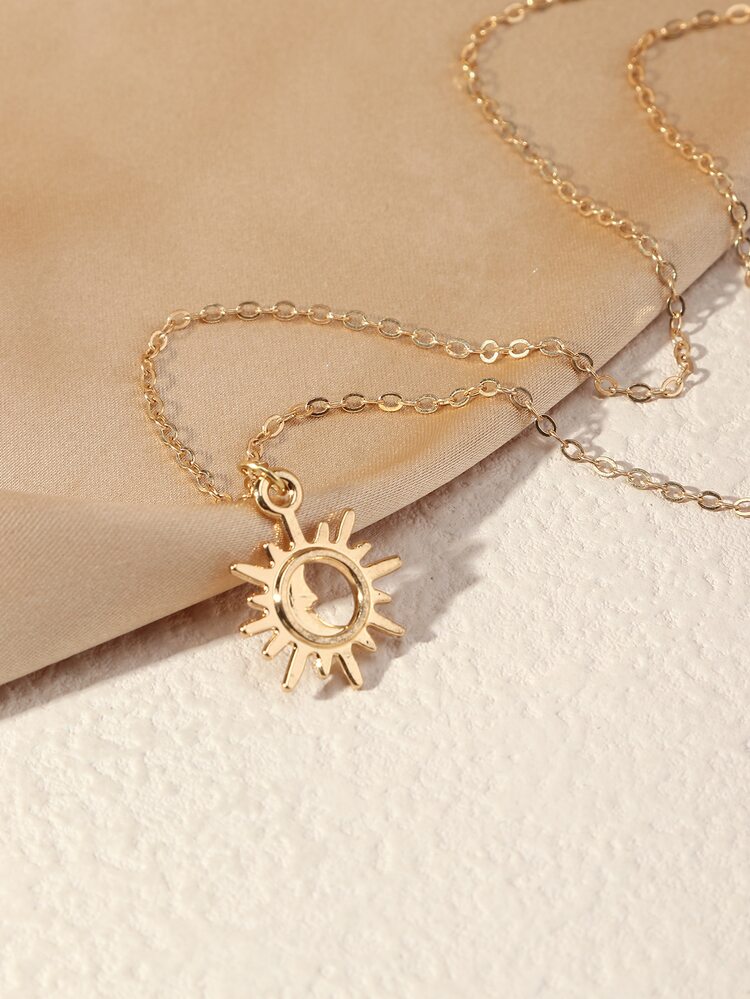 Sun & Moon Pendant Necklace - Yellow Gold - View 3