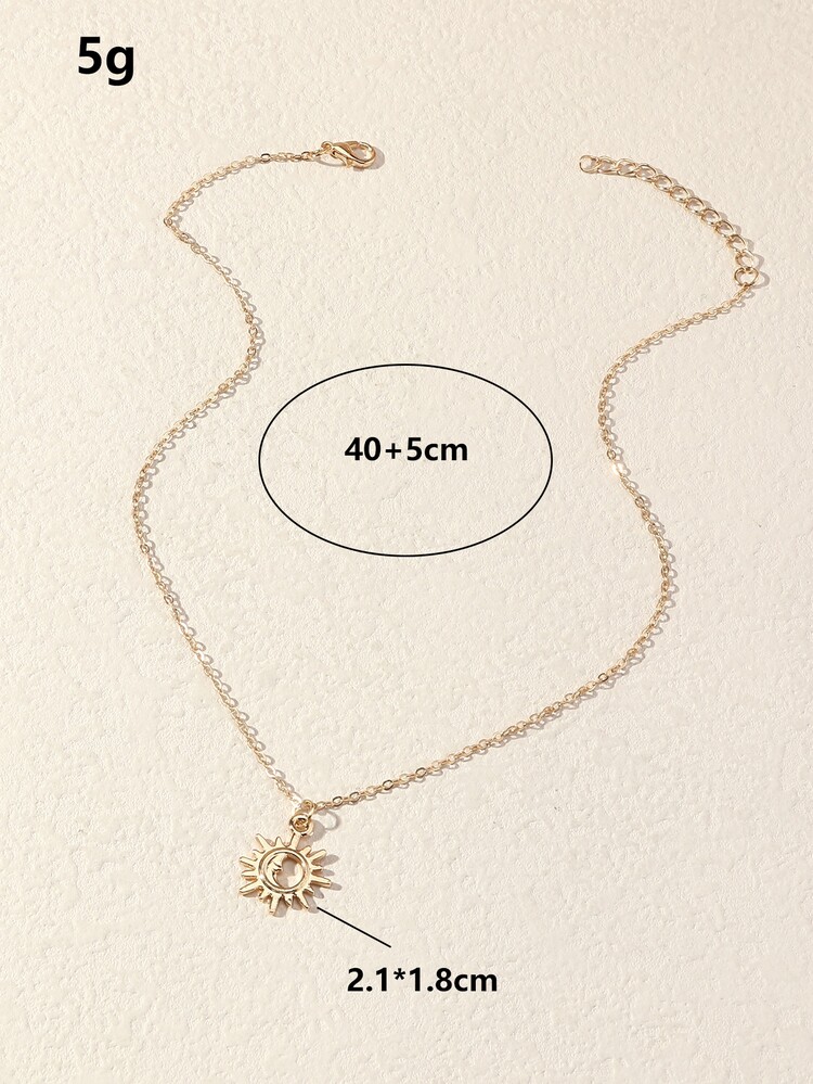 Sun & Moon Pendant Necklace - Yellow Gold - View 4